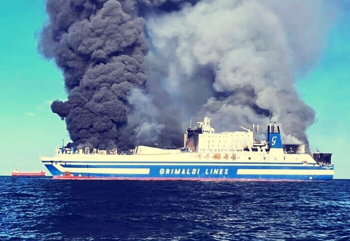 greece ferry fire today