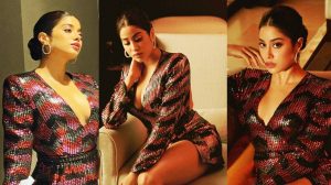 janhvi kapoor sexy cleavage showing short dress