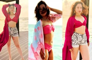 tamannaah bhatia sexy pink panties and bra from maldives beach holidays