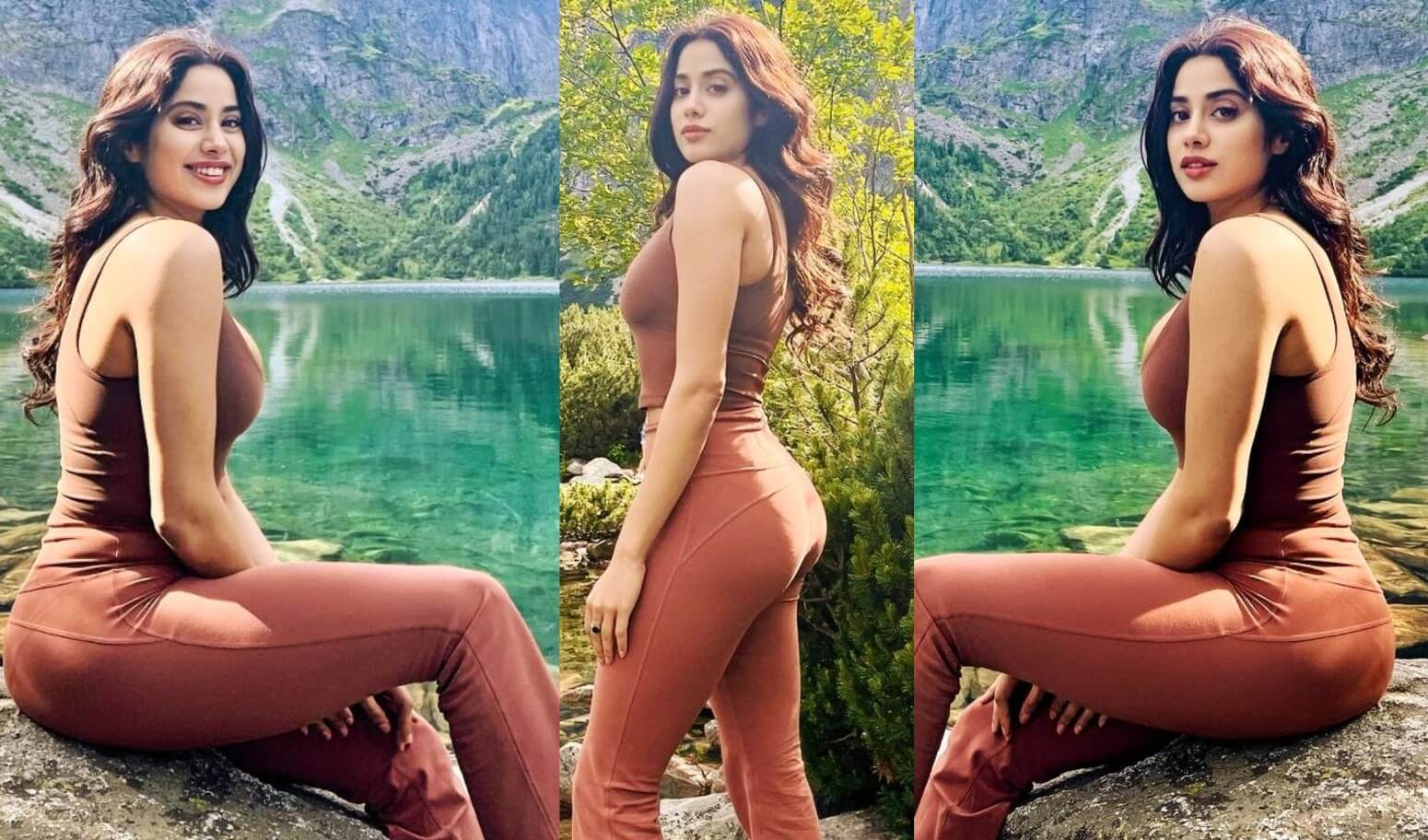 janhvi kapoor brown athleisure outfit
