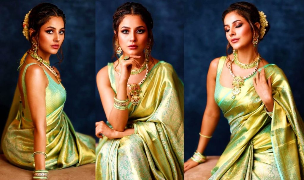 shehnaaz gill sexy look kanjeevaram silk saree