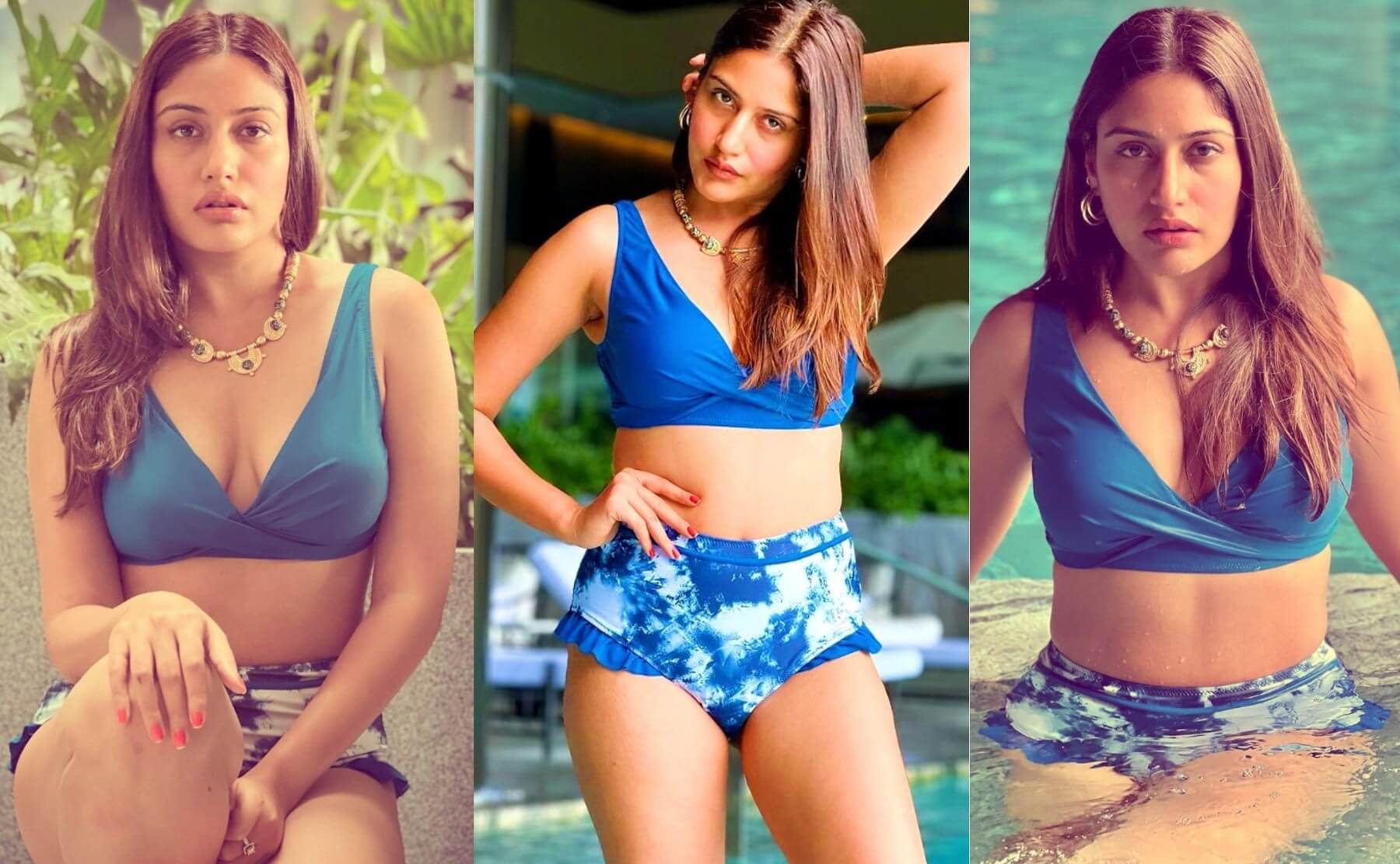 surbhi chandna looking hot blue bikini photos