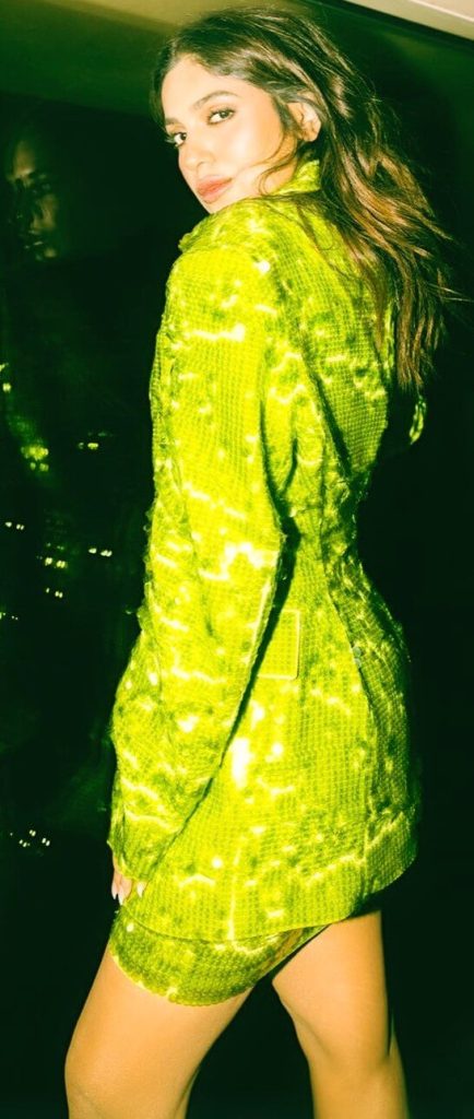 bhumi pednekar cute photo in green disco dress