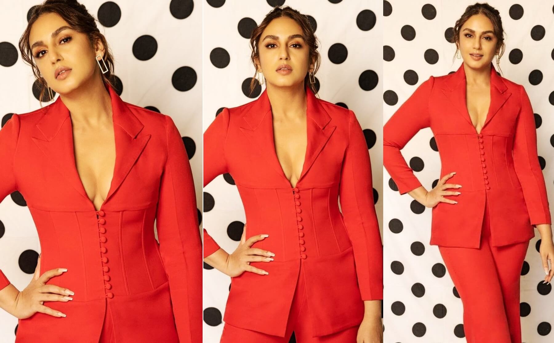 huma qureshi sexy look in red suit pant