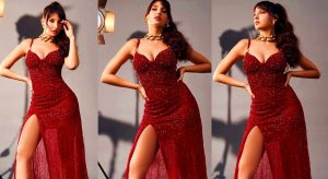nora fatehi in a sexy red sequin gown photo