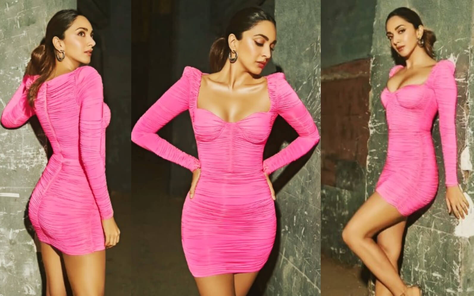 kiara advani showing her sexy curves pink bodycon dress