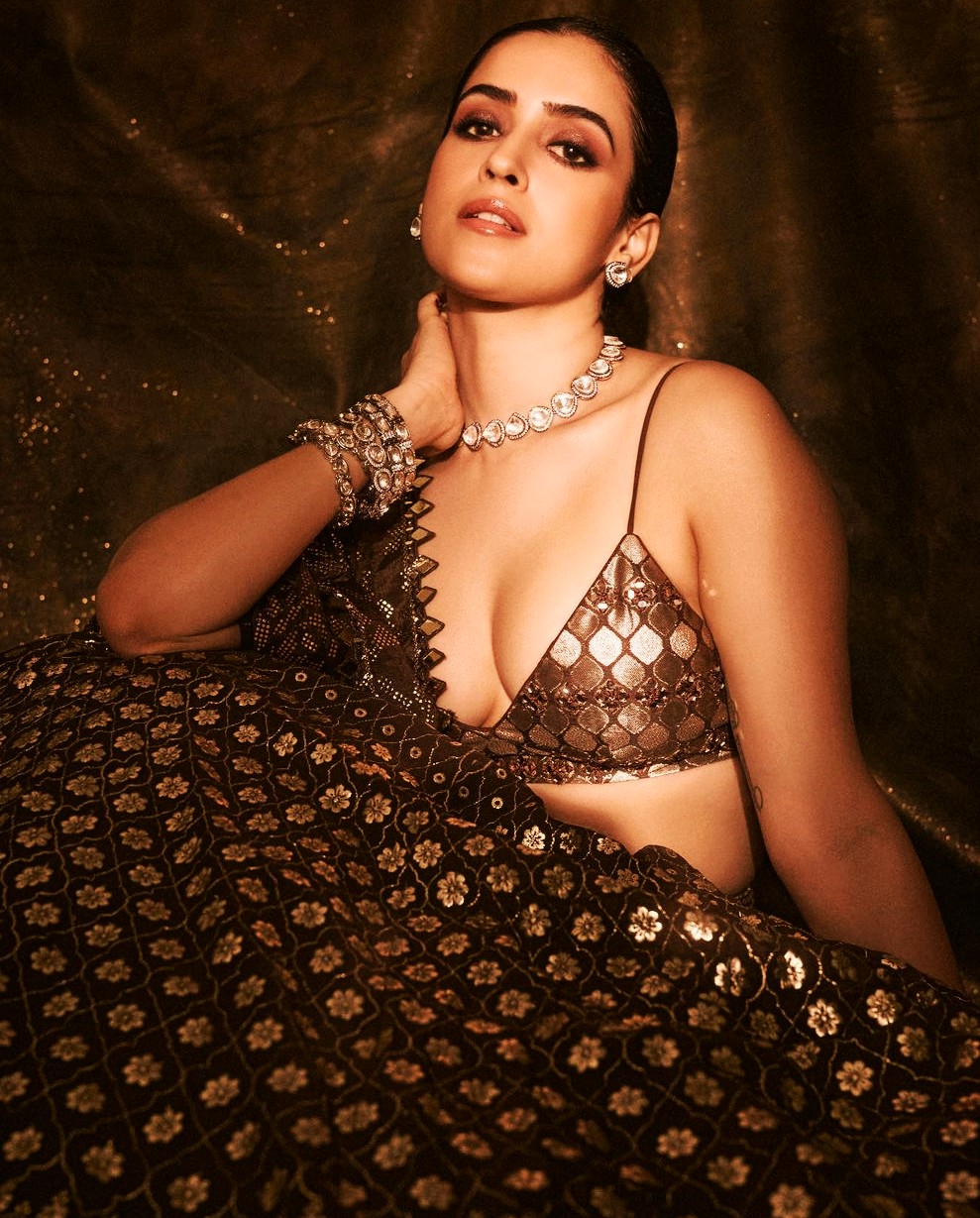 sanya malhotra sexy breast in mirrored choli photo