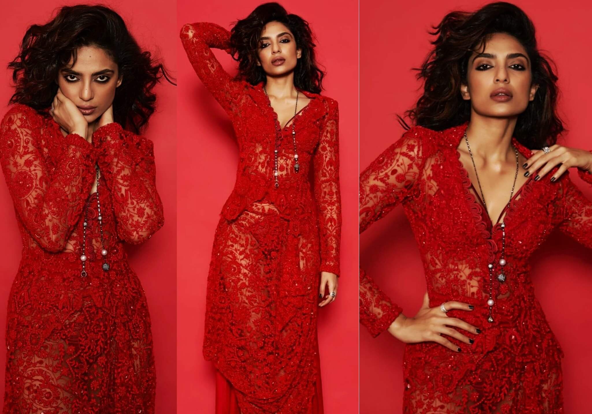 sobhita dhulipala in a sexy see through red gown photo at filmfare ott awards