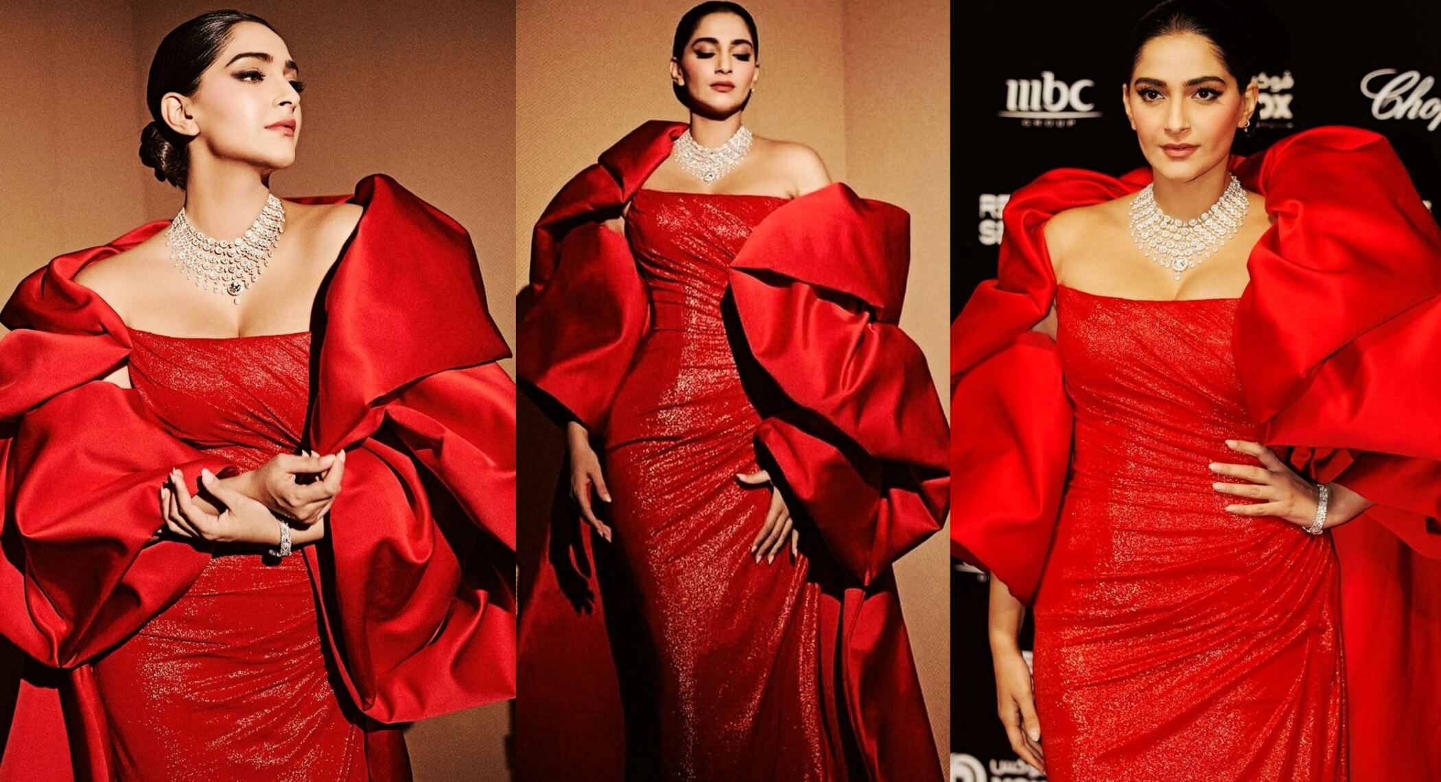 sonam kapoor in a rami kadi ruby red gown red sea film festival 2022