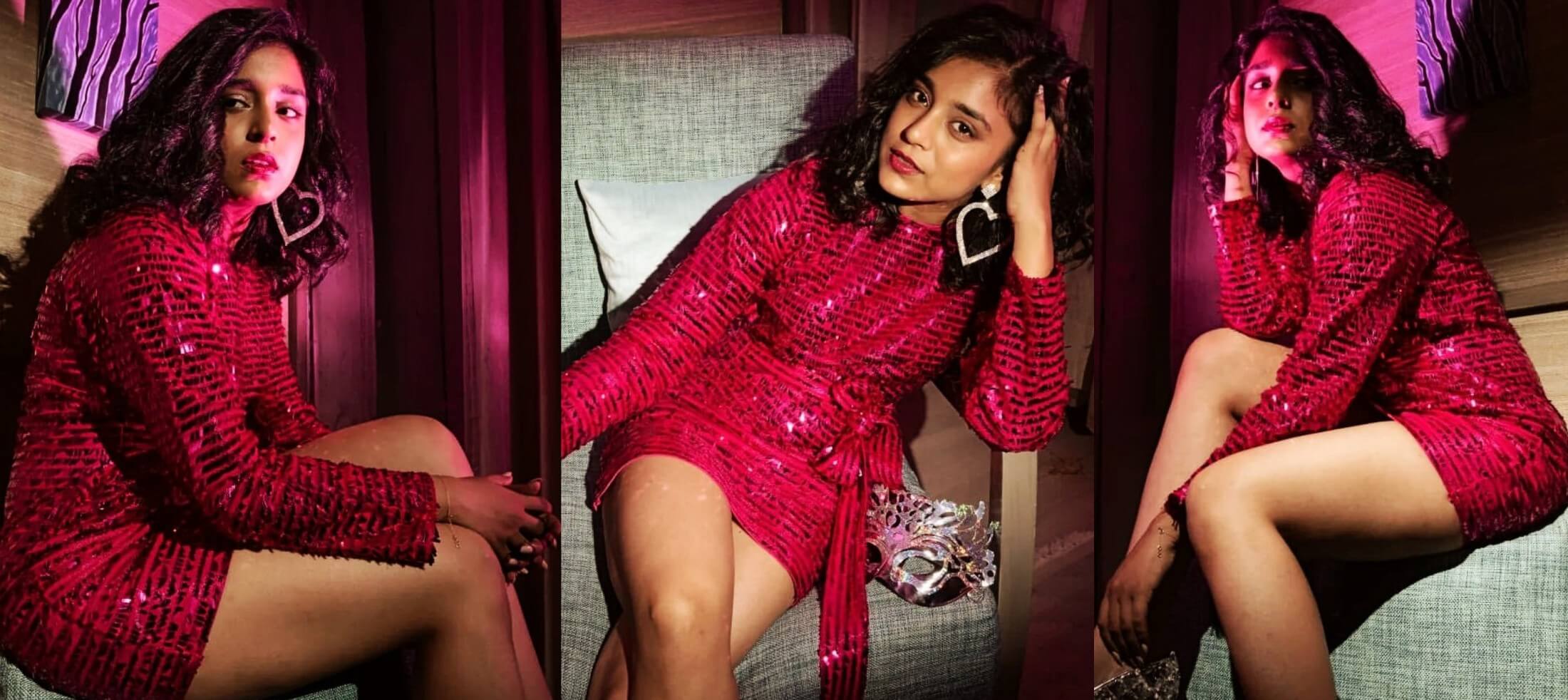 sumbul touqeer in a sexy deep pink mini dress