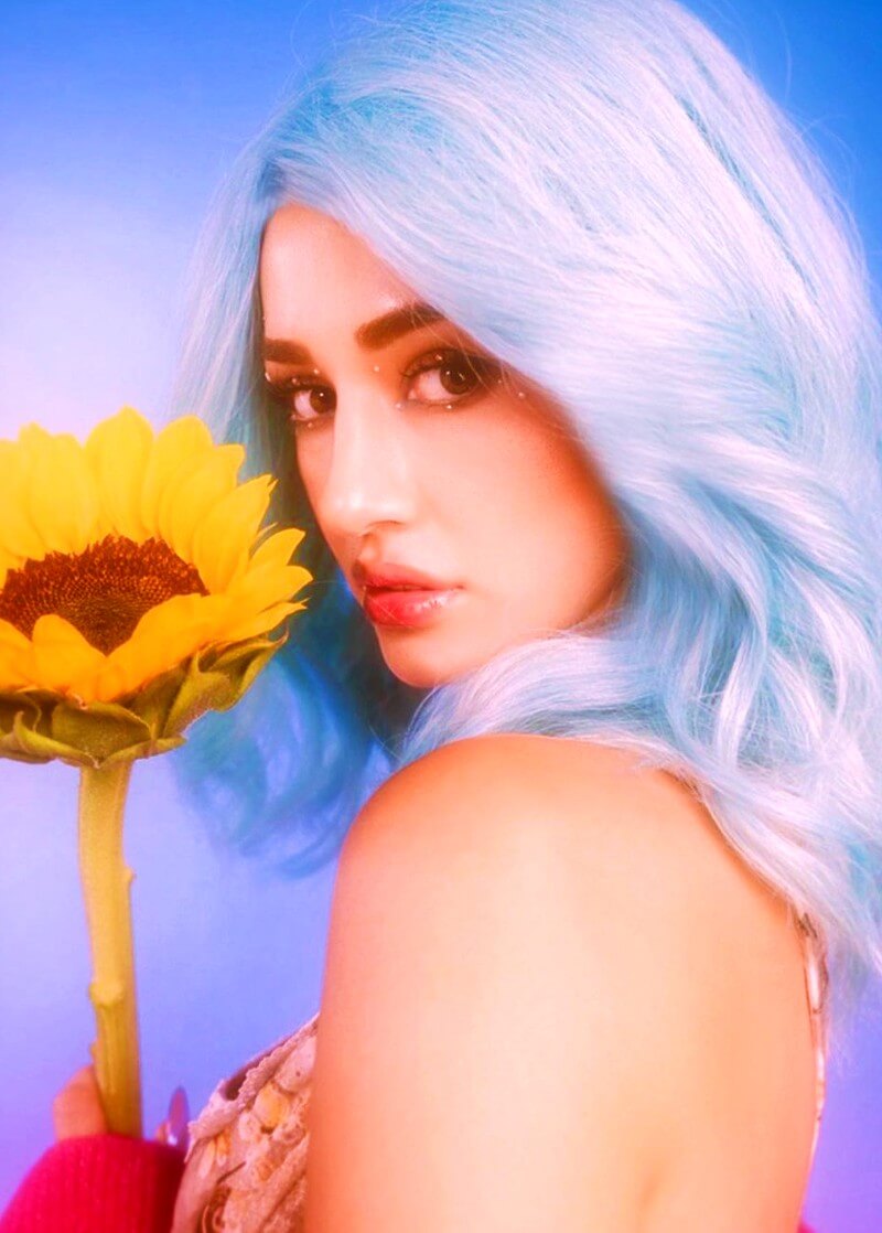 disha patani seductive look with blue wig and sunflower